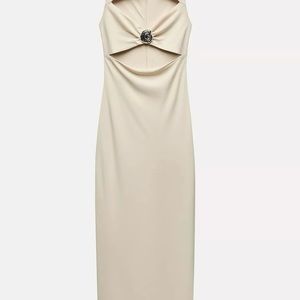 Zara Cream Sheath Halter Dress for Cocktail